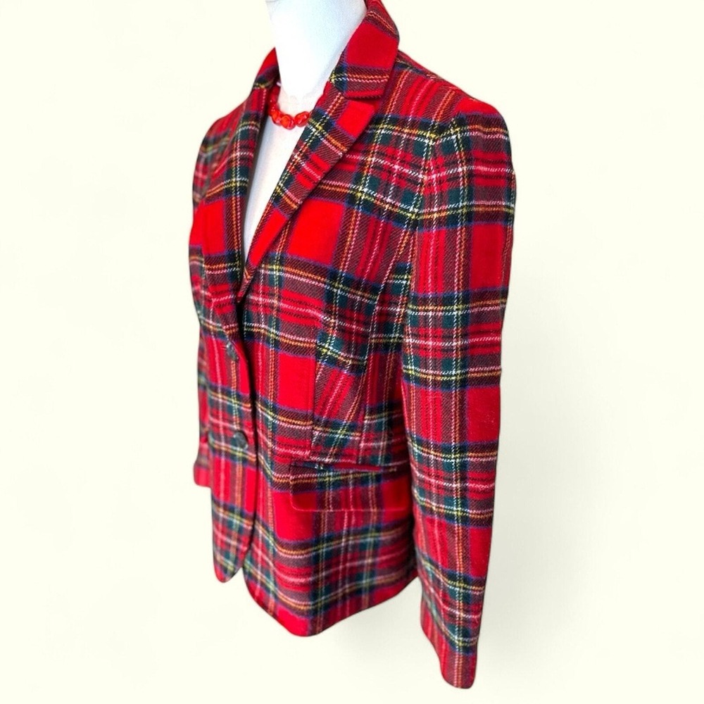 Talbots Plaid Blazer 8 Red Tartan Wool Blend Two Button Holiday Academic Jacket - Picture 3 of 13